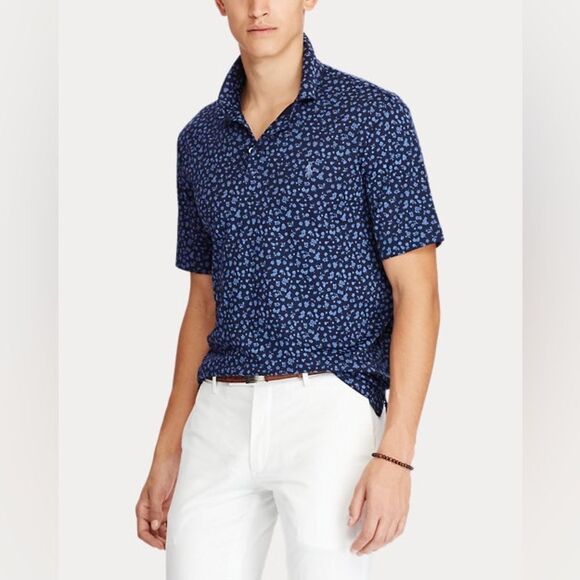 Ralph Lauren Men's Slim Fit Soft-Touch Polo in Tossed Navy Floral Size Small - Picture 1 of 9